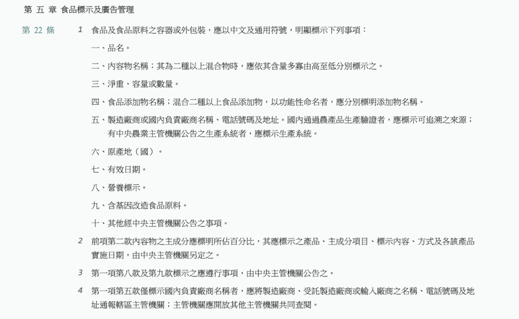 《食品安全衛生管理法》第 22 條